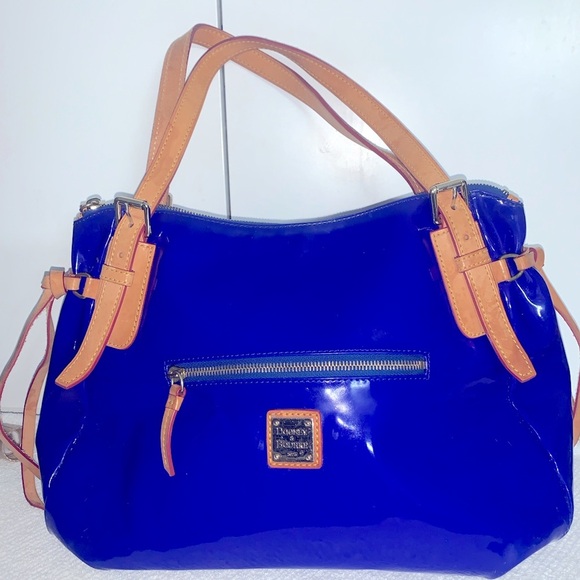 Dooney & Bourke Royal Blue Satchel Tan handbag, Preloved, Red inside lining - Picture 1 of 10